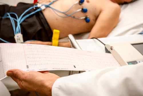 Patient receiving an electrocardiogram